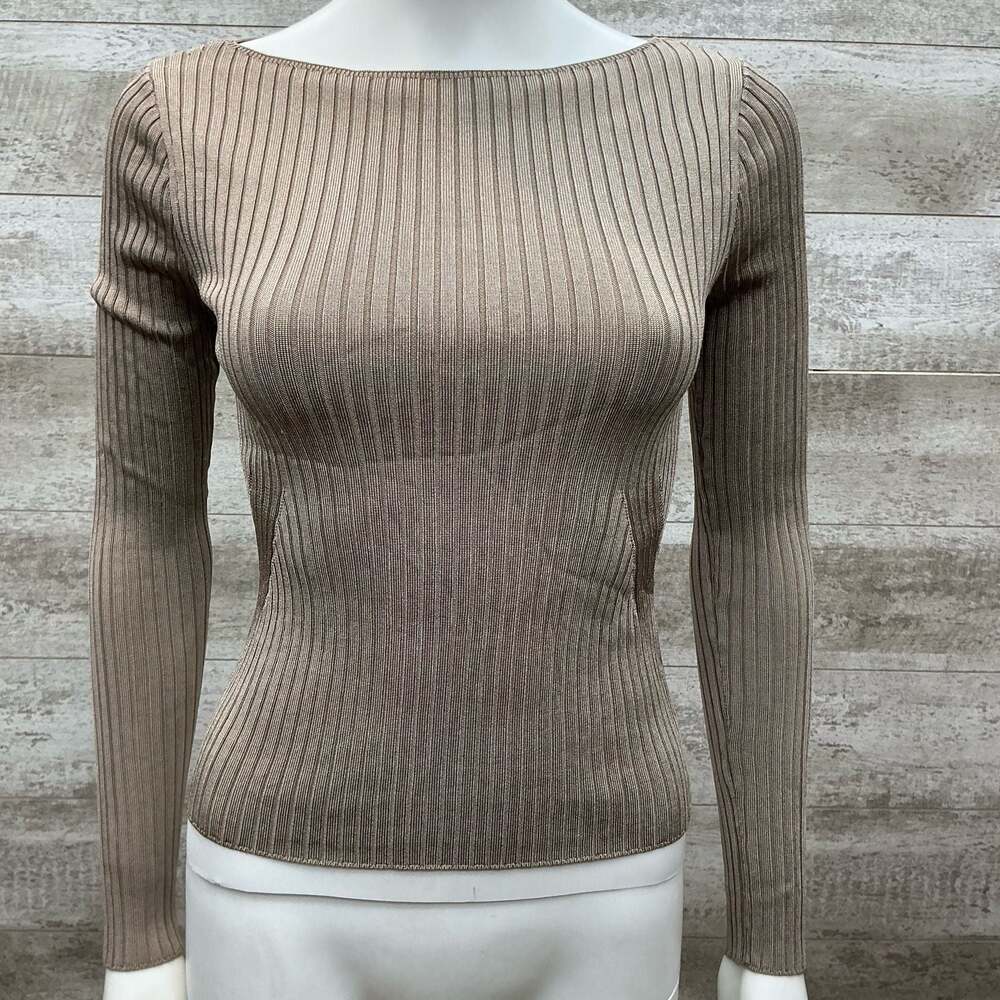 Abercrombie & Fitch Ribbed Knit Long Sleeve Top Brown Size XS